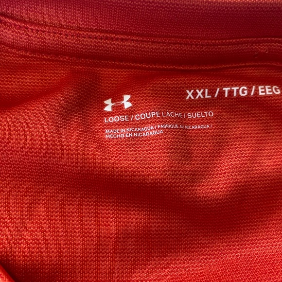 Under Armour Men's 2XL Loose Fit Short Sleeve Orange Athletic Shirt - Picture 3 of 4